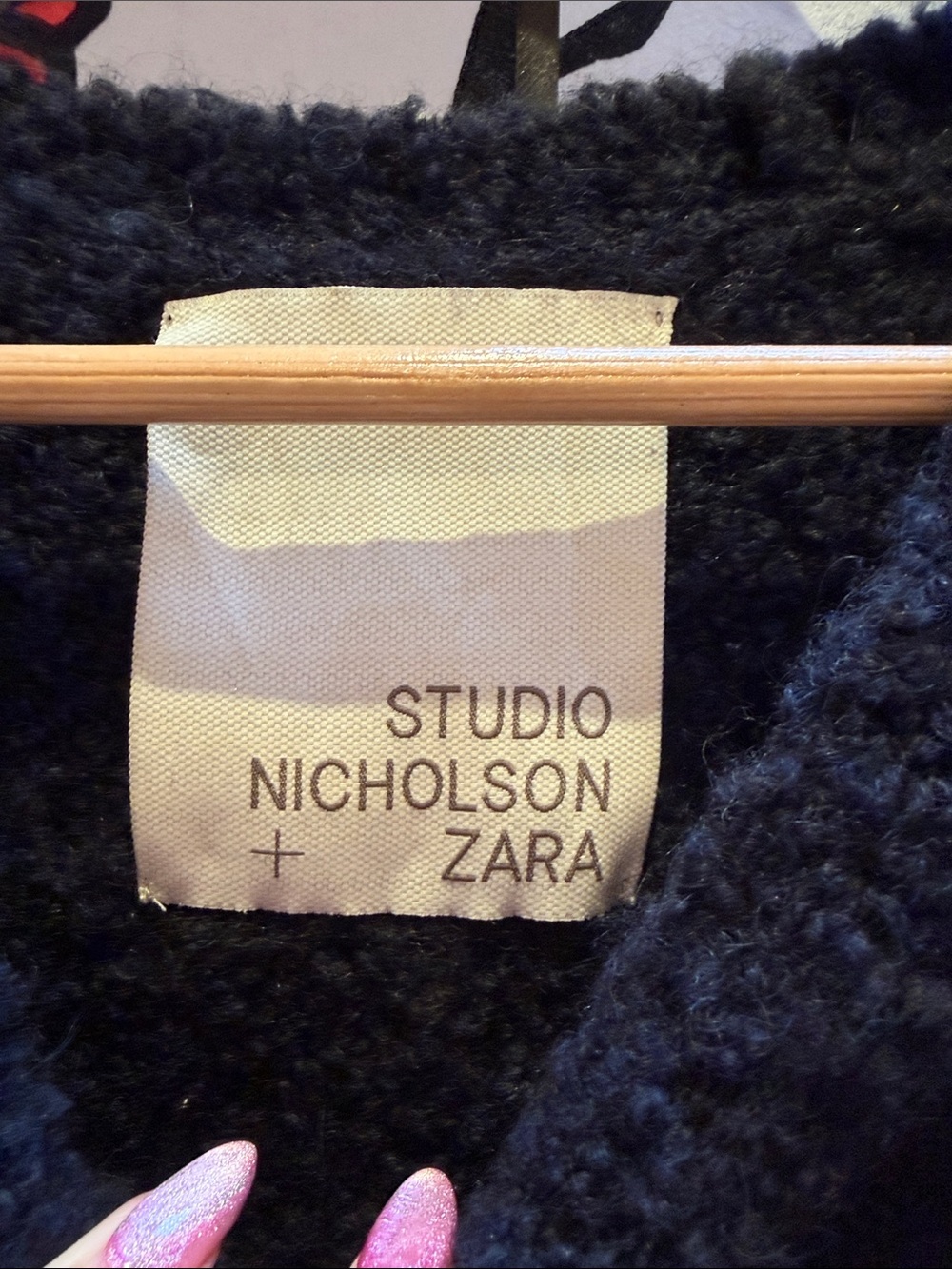Zara Dark Navy Bouclé Crewneck Sweater - Picture 2 of 4